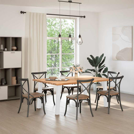 Table à manger marron clair bois de chêne massif rectangulaire