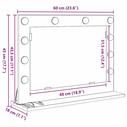 Miroir de vanité avec miroir Gris béton 60 x 45 x 18 cm