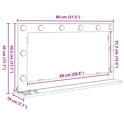 Miroir de vanité avec miroir Gris béton 80 x 45 x 18 cm