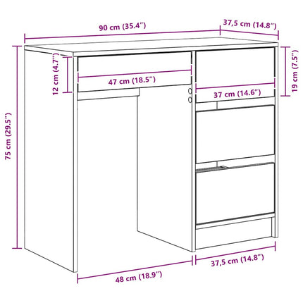 Bureau Gris Sonoma 90 x 37,5 x 75 cm Bois d'ingénierie