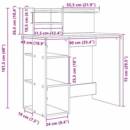Bureau avec rangement Chêne noir 90 x 48 x 101,5 cm