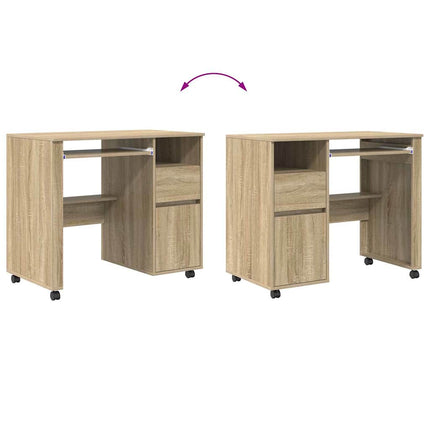 Bureau avec roulettes avec tiroir Chêne sonoma 91 x 50 x 77 cm