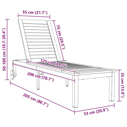 Transat 1-personne Marron 207 x 58 x 35cm Bois d'acacia massif