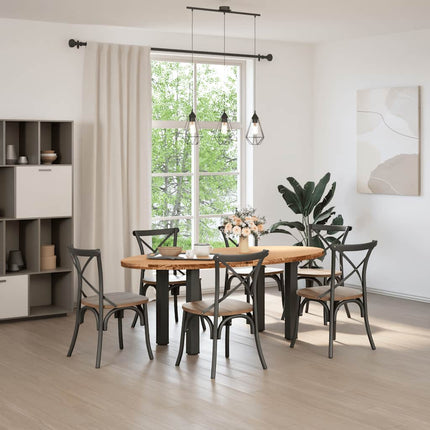 Table à manger marron clair bois de chêne massif ovale