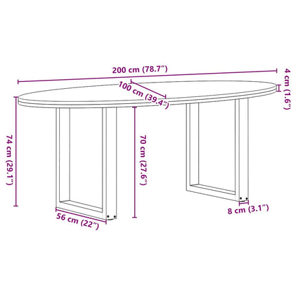 Table à manger marron clair bois de chêne massif ovale
