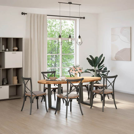 Table à manger marron clair bois de chêne massif ovale