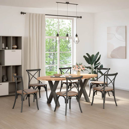 Table à manger marron clair bois de chêne massif ovale