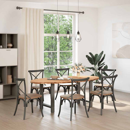 Table à manger marron clair bois de chêne massif ovale