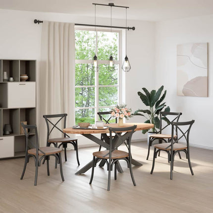 Table à manger marron clair bois de chêne massif ovale