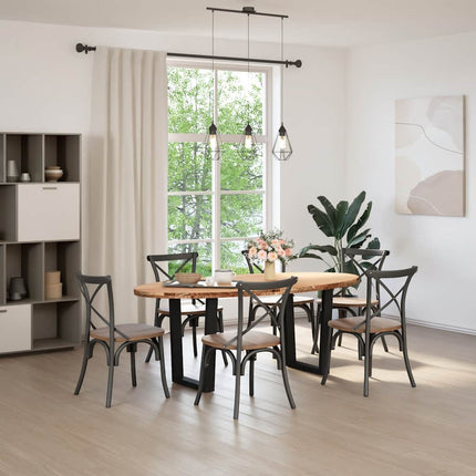 Table à manger marron clair bois de chêne massif ovale