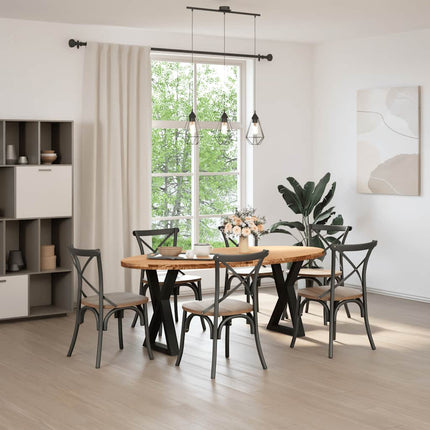 Table à manger marron clair bois de chêne massif ovale