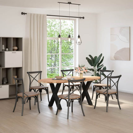 Table à manger marron clair bois de chêne massif ovale