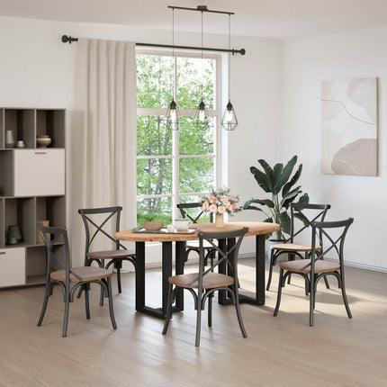 Table à manger marron clair bois de chêne massif ovale