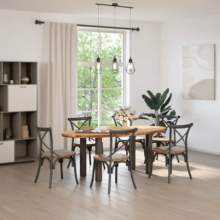 Table à manger marron clair bois de chêne massif ovale