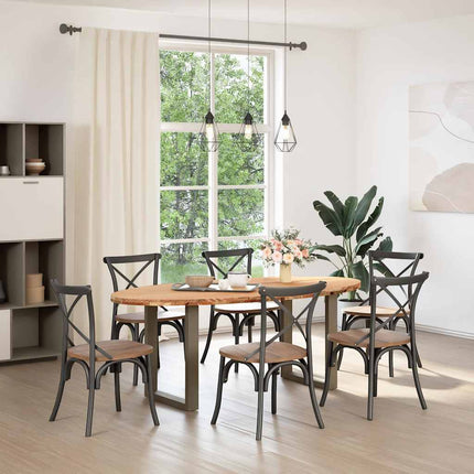 Table à manger marron clair bois de chêne massif ovale