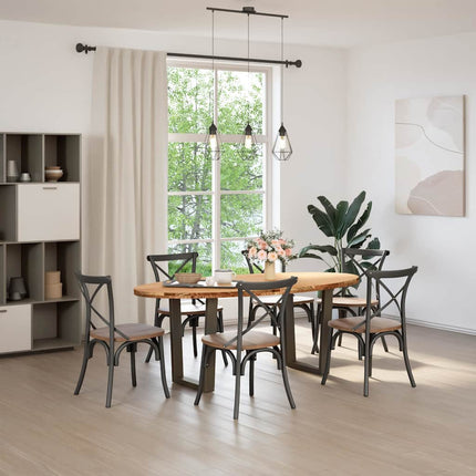 Table à manger marron clair bois de chêne massif ovale