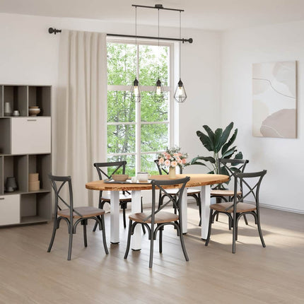 Table à manger marron clair bois de chêne massif ovale