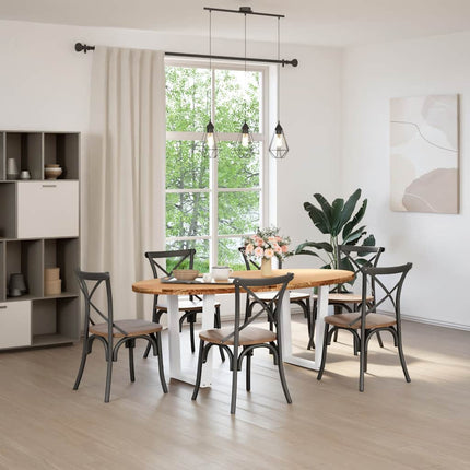 Table à manger marron clair bois de chêne massif ovale