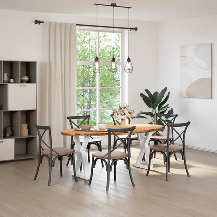 Table à manger marron clair bois de chêne massif ovale