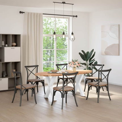 Table à manger marron clair bois de chêne massif ovale