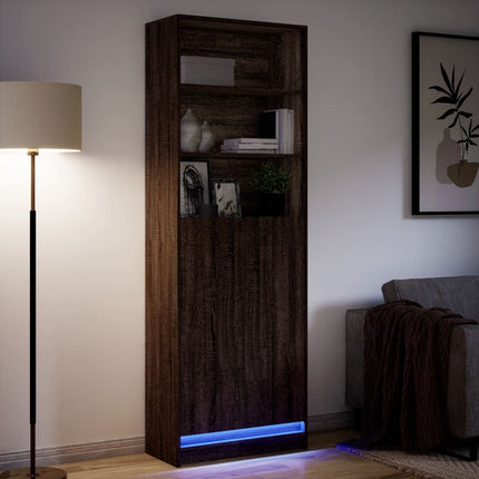 Buffet haut avec LED chêne marron 69x32,5x200cm bois ingénierie