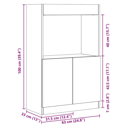 Buffet haut noir 63x33x100 cm bois d'ingénierie