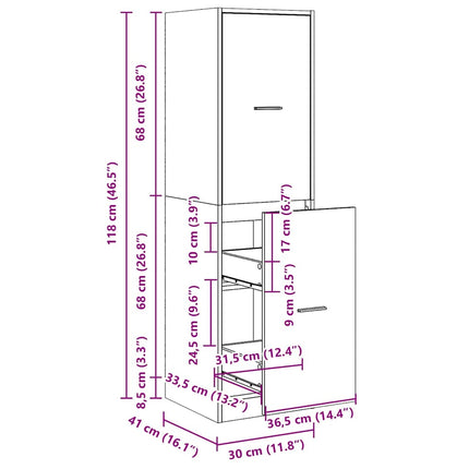 Armoire d'apothicaire vieux bois 30x41x118 cm bois d'ingénierie