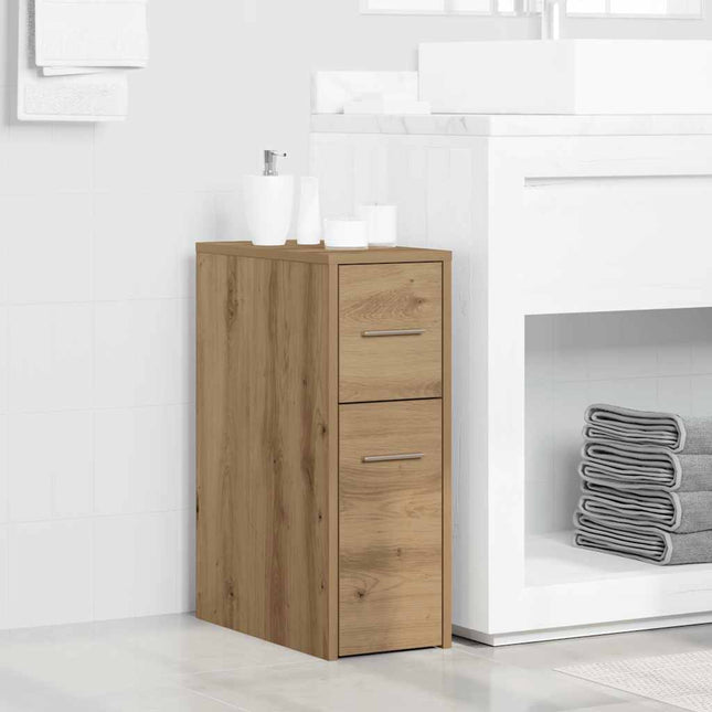 Armoire de salle de bain étroite avec roulettes chêne artisanal