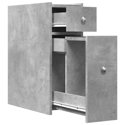 Armoire de salle de bain étroite avec roulettes gris béton