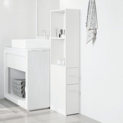 Armoire de salle de bain étroite avec roulettes blanc