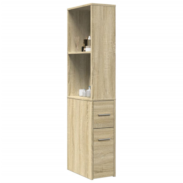 Armoire de salle de bain étroite avec roulettes chêne sonoma