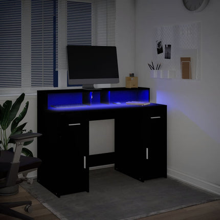 Bureau avec lumières LED noir 120x55x91 cm bois d'ingénierie