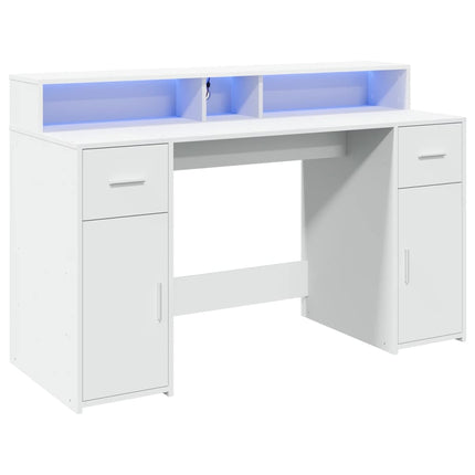 Bureau avec lumières LED blanc 140x55x91 cm bois d'ingénierie