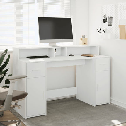 Bureau avec lumières LED blanc 140x55x91 cm bois d'ingénierie