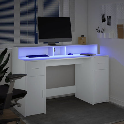 Bureau avec lumières LED blanc 140x55x91 cm bois d'ingénierie