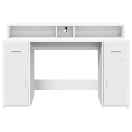 Bureau avec lumières LED blanc 140x55x91 cm bois d'ingénierie