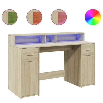 Bureau avec lumières LED chêne sonoma bois d'ingénierie