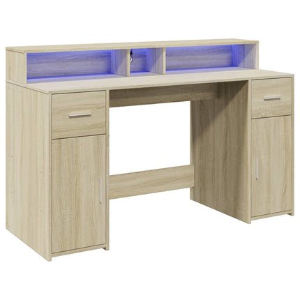 Bureau avec lumières LED chêne sonoma bois d'ingénierie