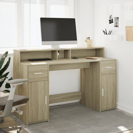 Bureau avec lumières LED chêne sonoma bois d'ingénierie