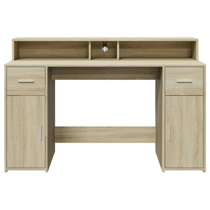 Bureau avec lumières LED chêne sonoma bois d'ingénierie