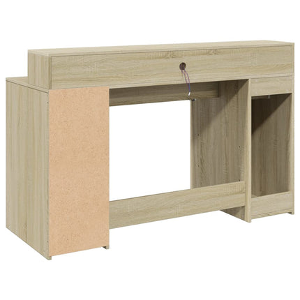 Bureau avec lumières LED chêne sonoma bois d'ingénierie