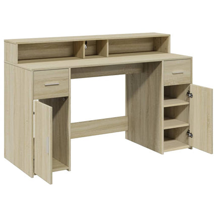 Bureau avec lumières LED chêne sonoma bois d'ingénierie