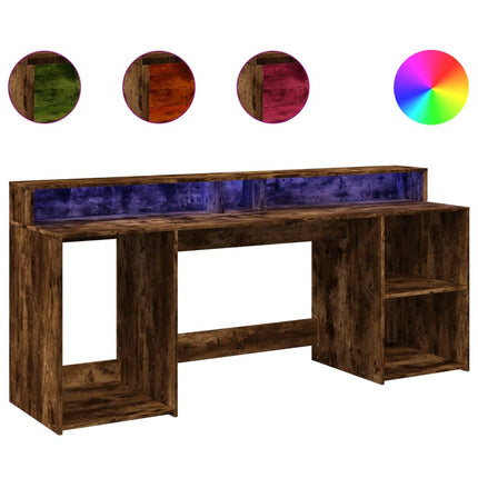 Bureau et lumières LED chêne fumé 200x55x91cm bois d'ingénierie