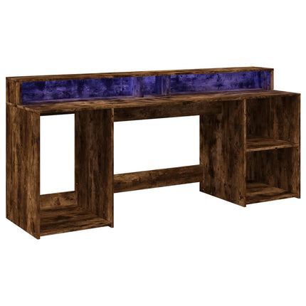Bureau et lumières LED chêne fumé 200x55x91cm bois d'ingénierie