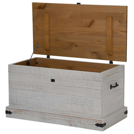 Coffre de rangement HALDEN blanc 91x48x47 cm bois massif pin