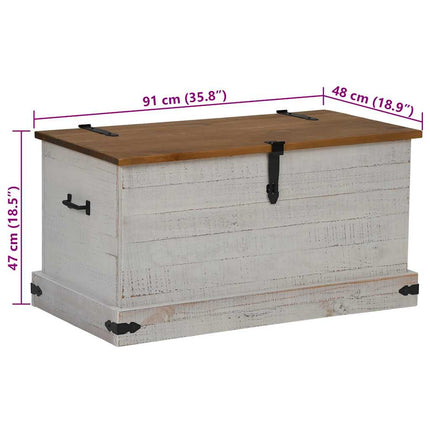 Coffre de rangement HALDEN blanc 91x48x47 cm bois massif pin