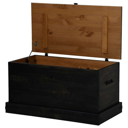 Coffre de rangement HALDEN noir 91x48x47 cm bois massif pin
