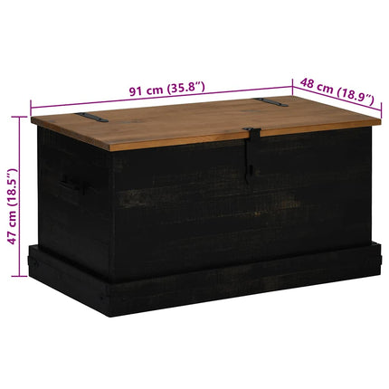 Coffre de rangement HALDEN noir 91x48x47 cm bois massif pin