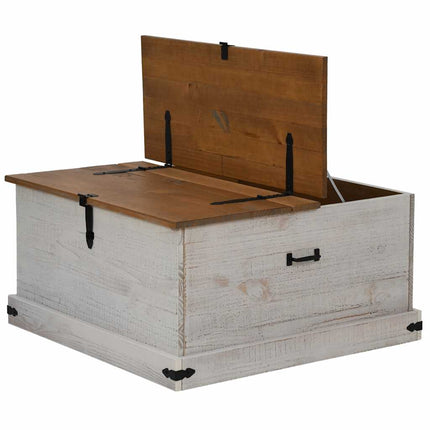 Coffre de rangement HALDEN blanc 91x91x47 cm bois massif pin