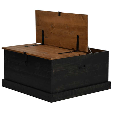Coffre de rangement HALDEN noir 91x91x47 cm bois massif pin